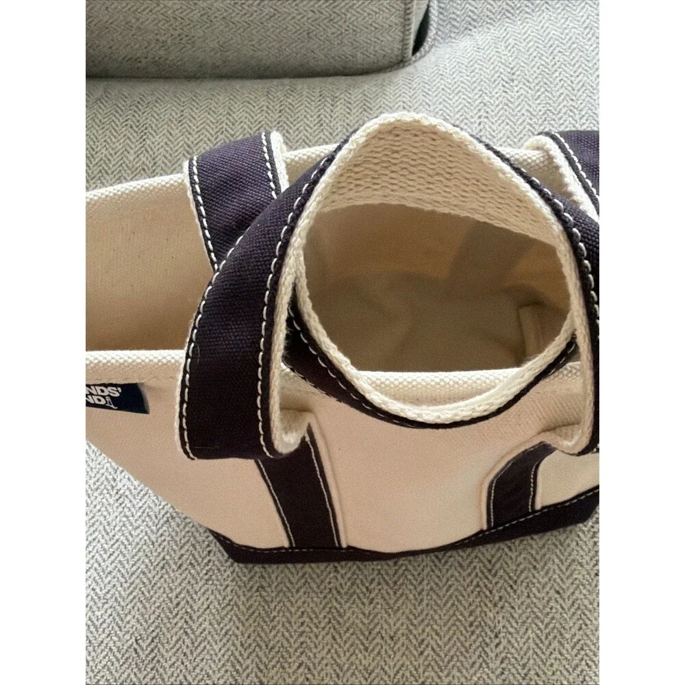 LANDS END Boat Bag Tote Nautical Natural and Navy Stripe Mini